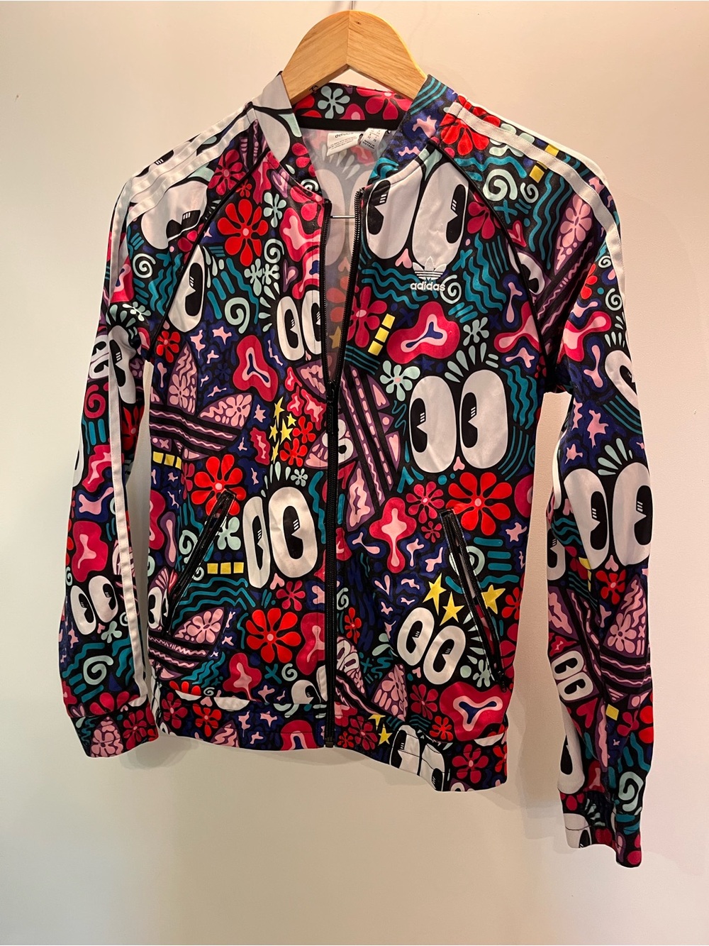 Adidas Originals x Hattie Stewart collaboration "eyes" print jacket
